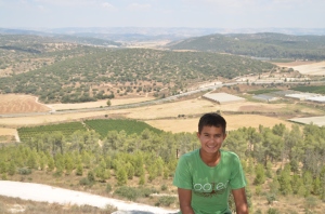 Our young man on Tel Azekah overlooking the Elah Valley. This is the location of the confrontation between David and Goliath.